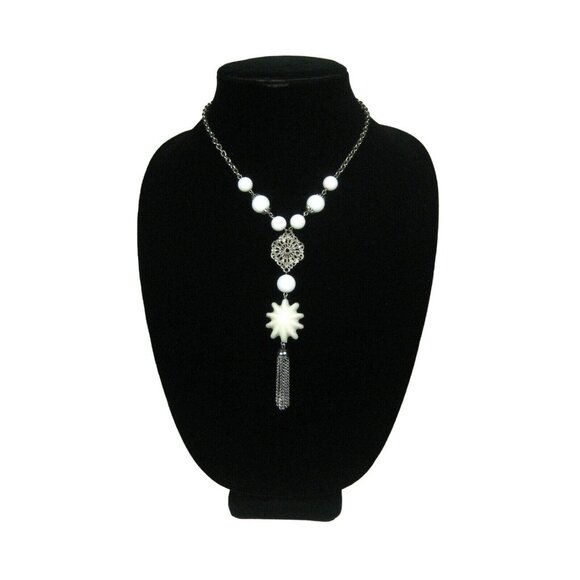 Laguna Y Shaped Necklace 18 in Tassel Silvertone Chain MOD  Vintage 1960s Choker - Picture 1 of 6